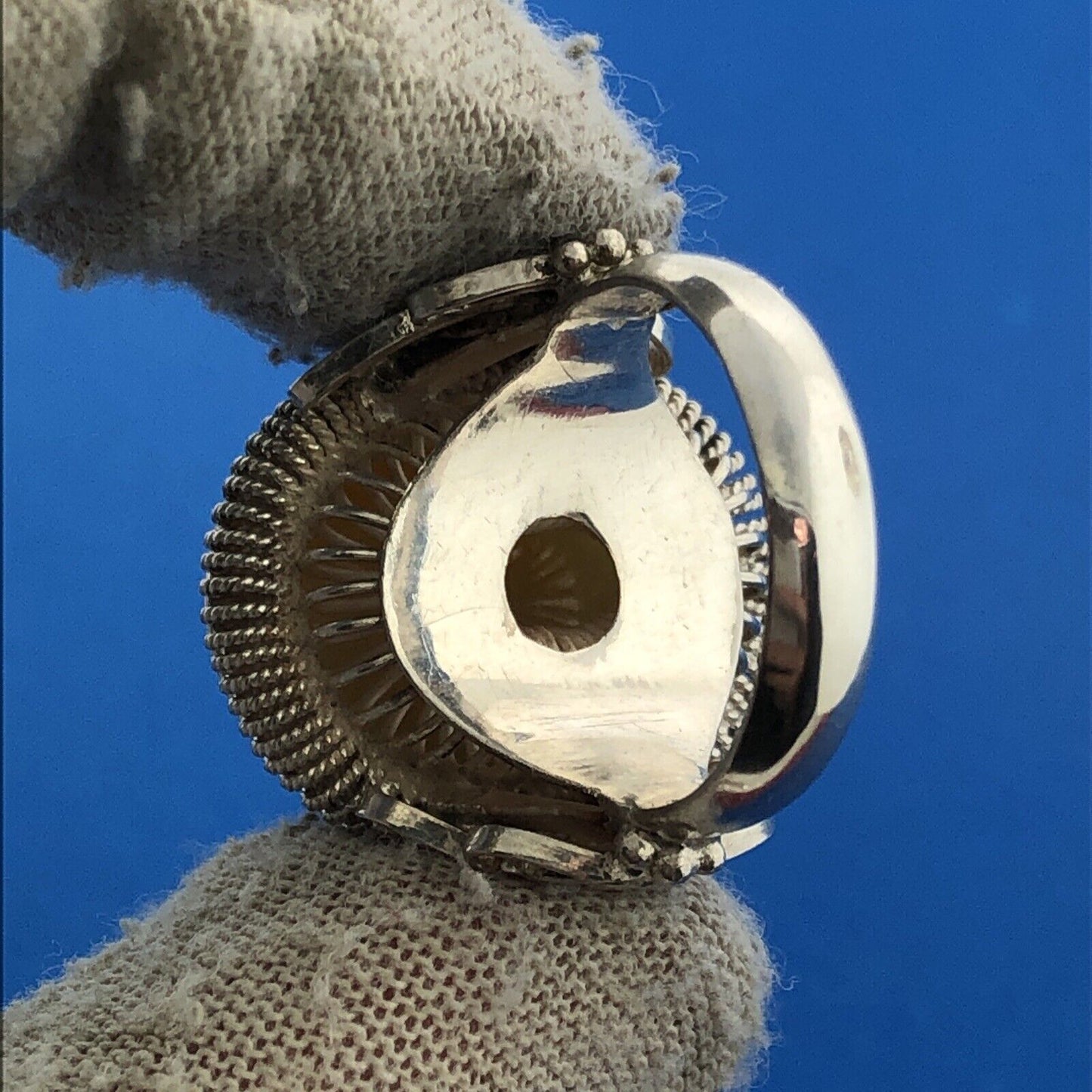 Stunning 980 Fine Silver Large Cabochon Lemon Agate Statement Ring Size 6.5