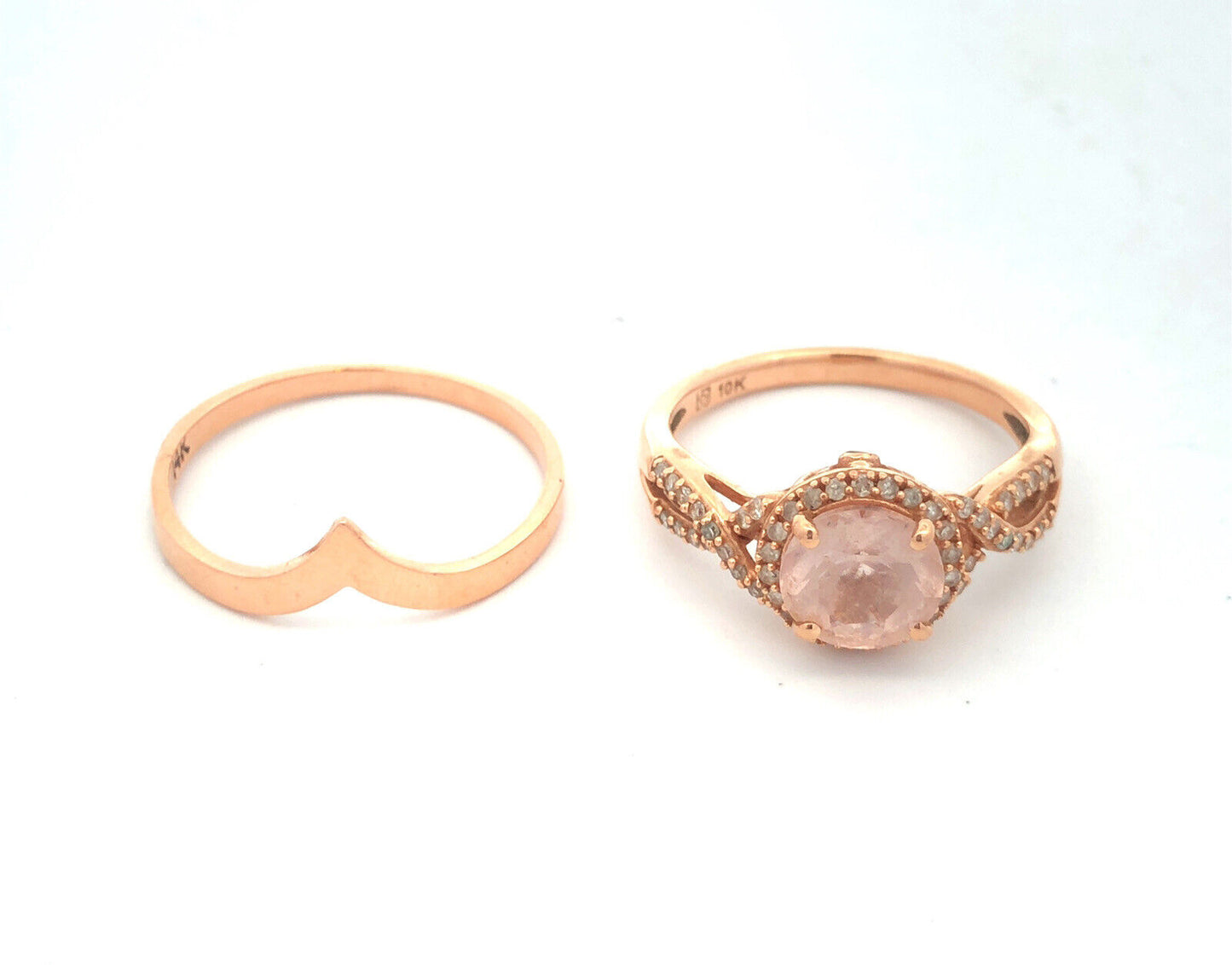 Designer 10K 14K Rose Gold Round Morganite Diamond Halo Engagement Ring Band Set