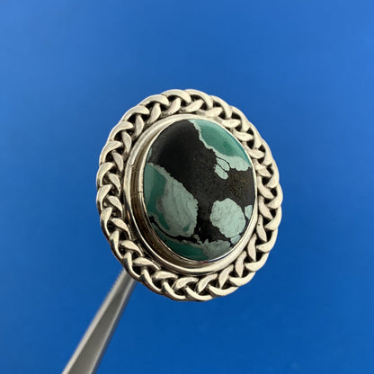 925 Sterling Silver Green Black  African Turquoise Statement Dome Ring