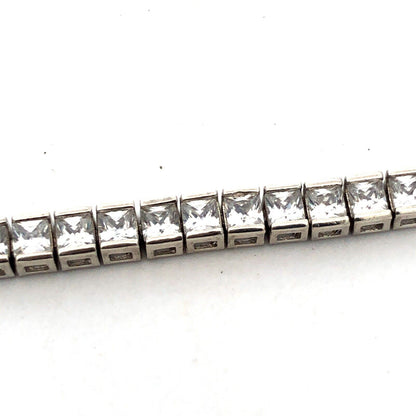Designer 925 Sterling Silver Square Cubic Zirconia CZ Tennis Bracelet