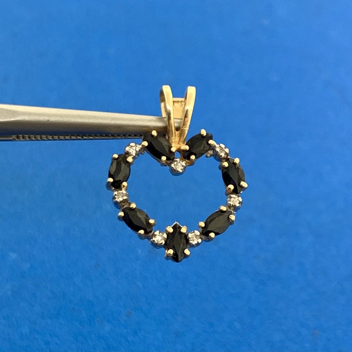 Designer 14K Yellow Gold Marquise Sapphire Diamond Accented Heart Pendant