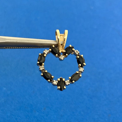 Designer 14K Yellow Gold Marquise Sapphire Diamond Accented Heart Pendant