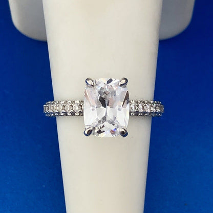 Radiant 925 Sterling Silver Cubic Zirconia CZ Solitaire W/Accent Engagement Ring