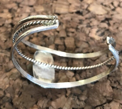 Native American Sterling Silver Oval Green Royston Turquoise Split Cuff Bracelet