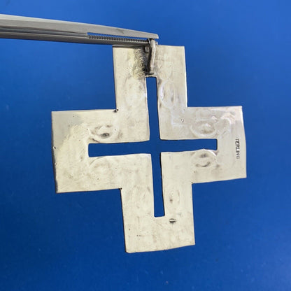 Native American Unsigned Sterling Silver Concho Cutout Statement Cross Pendant