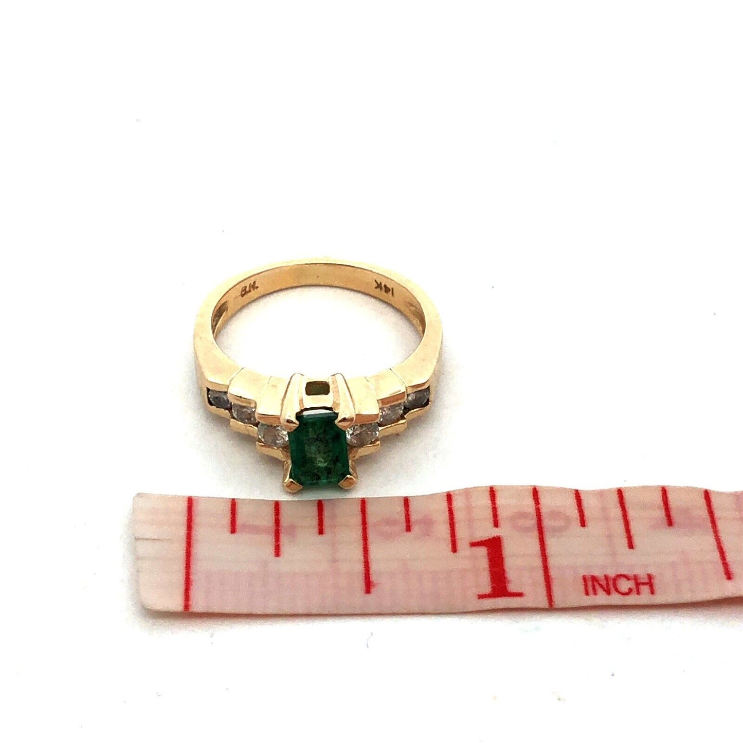 Designer BM 14K Yellow Gold Green Emerald Diamond Solitaire Anniversary Ring