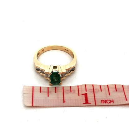 Designer BM 14K Yellow Gold Green Emerald Diamond Solitaire Anniversary Ring