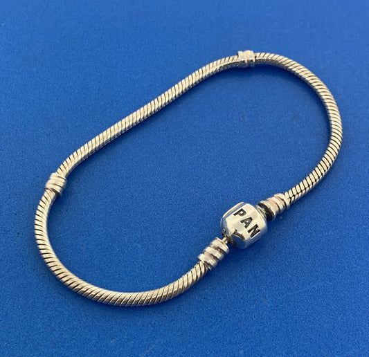 Authentic Pandora Sterling Silver 925 Barrel Clasp Charm Bracelet #590702