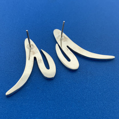 Stunning Sterling Silver 925 Abstract Cursive A Alphabet Initial Stud Earrings