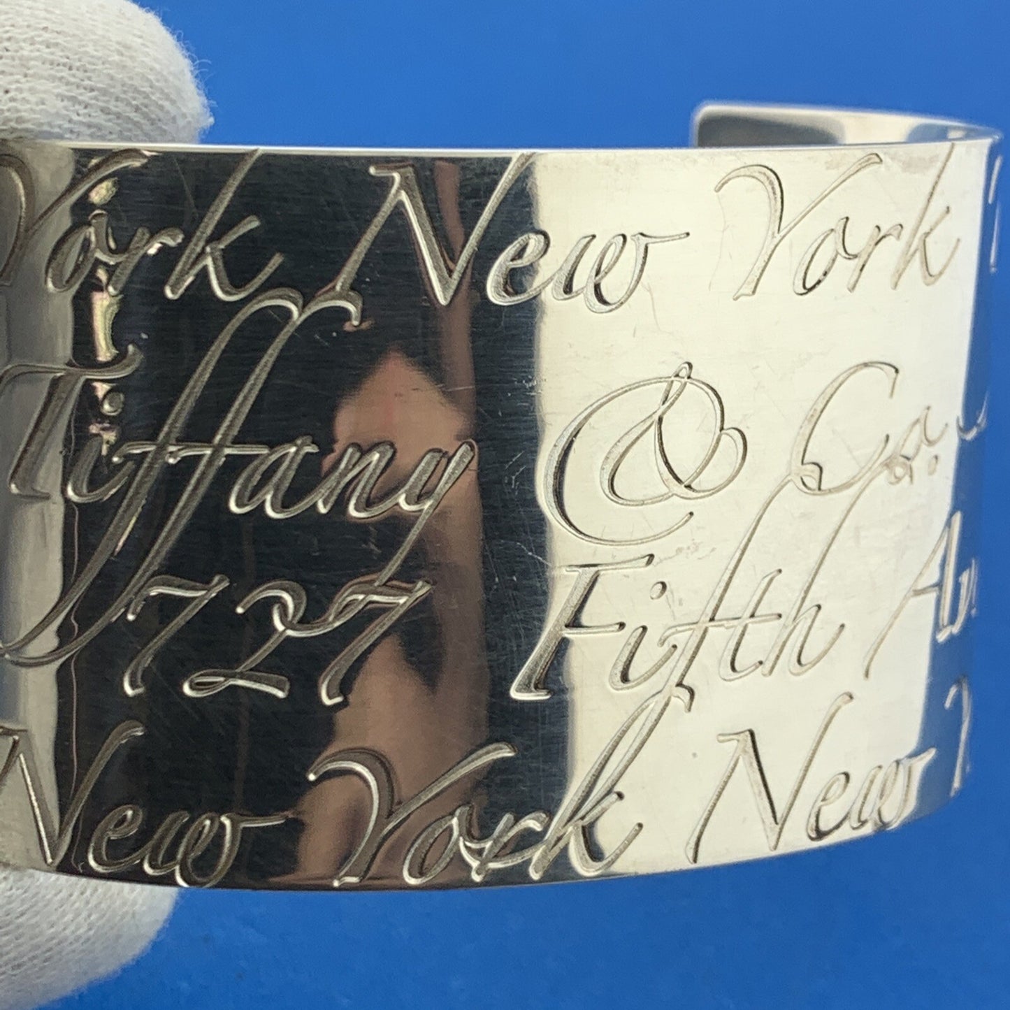 Tiffany & Co Sterling Silver Notes Collection Wide Script Cuff Bracelet