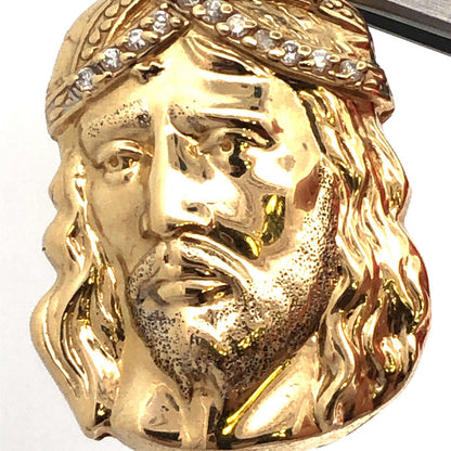 Designer 10K Yellow Gold Cubic Zirconia CZ Statement Christ's Head Pendant