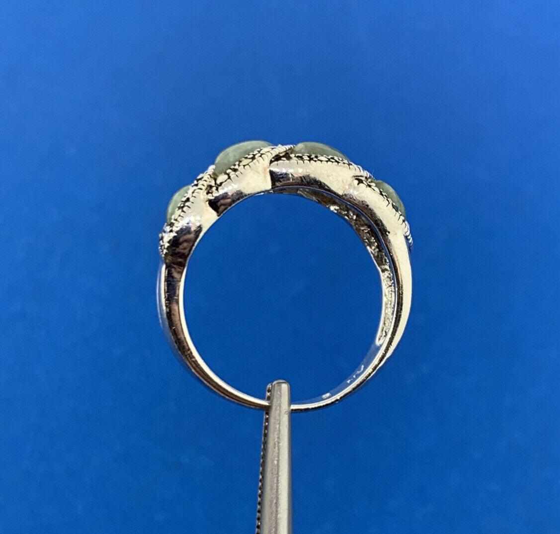 Designer NV 925 Sterling Silver Jade Marcasite Accented Cocktail Ring