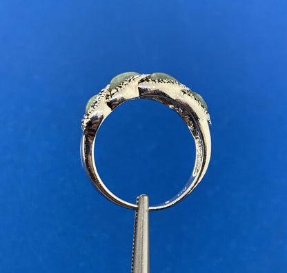 Designer NV 925 Sterling Silver Jade Marcasite Accented Cocktail Ring