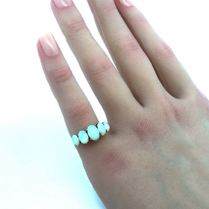 Vintage 10K Yellow Gold Five Oval Opal Cabochon October Anniversary Ring