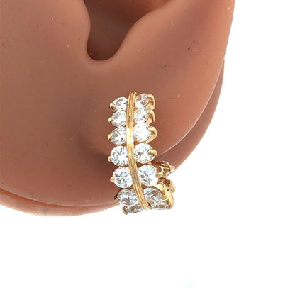 14K Yellow Gold Round Cubic Zirconia Statement Half-Hoop Stud Earrings