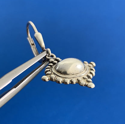 Designer Vintage 925 Sterling Silver Bead Work Lever Back Dangle Drop Earrings