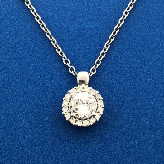 Exquisite 925 Sterling Silver Cubic Zirconia CZ Solitaire Halo Eternity Necklace