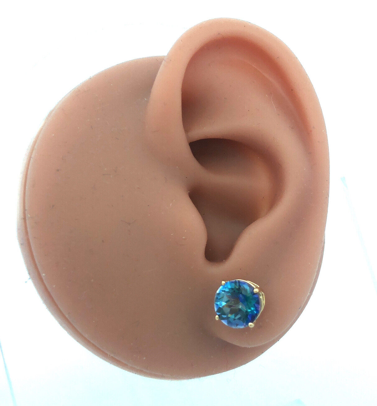 Designer SJI 14K Yellow Gold Round Iolite Solitaire Statement Stud Earrings