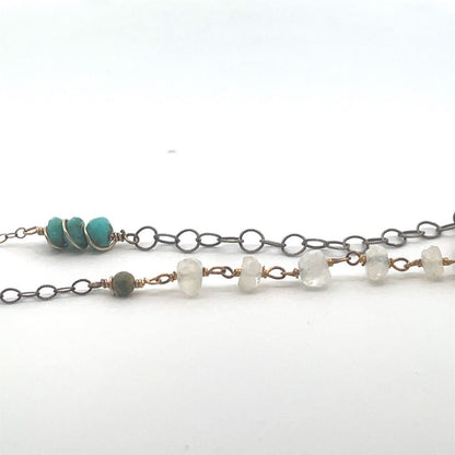 Designer Jane Diaz Gold Filled Multi Stone Bead Labradorite Two Tone Necklace