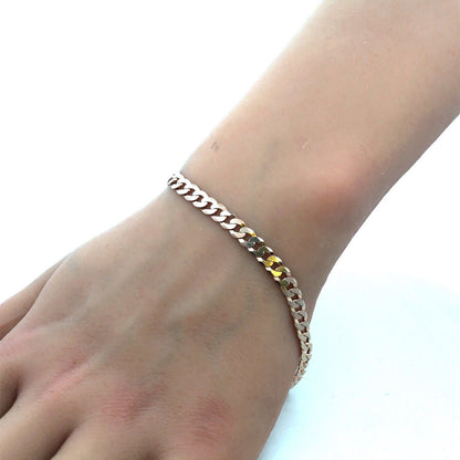 Italy 925 Sterling Silver Rose Gold Tone Curb Cuban Link Chain Bracelet