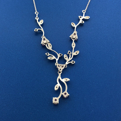 Exquisite Sterling Silver 925 Blue Pink White CZ Floral Scroll Drop Necklace