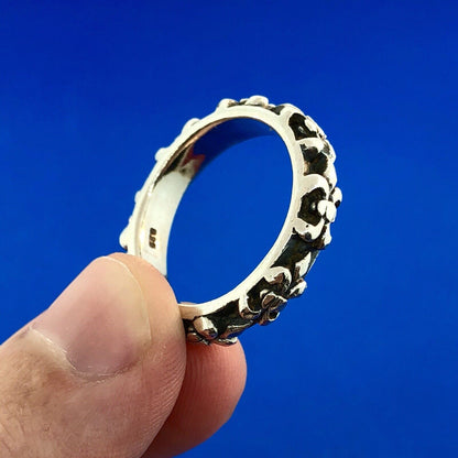 Sterling Silver 925 Fleur De Lis Intaglio Style New Orleans Cigar Band Ring