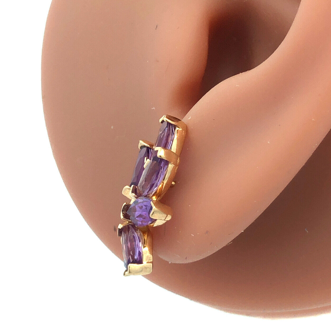 Designer TK 14K Yellow Gold Marquise Amethyst Floral Statement Stud Earrings