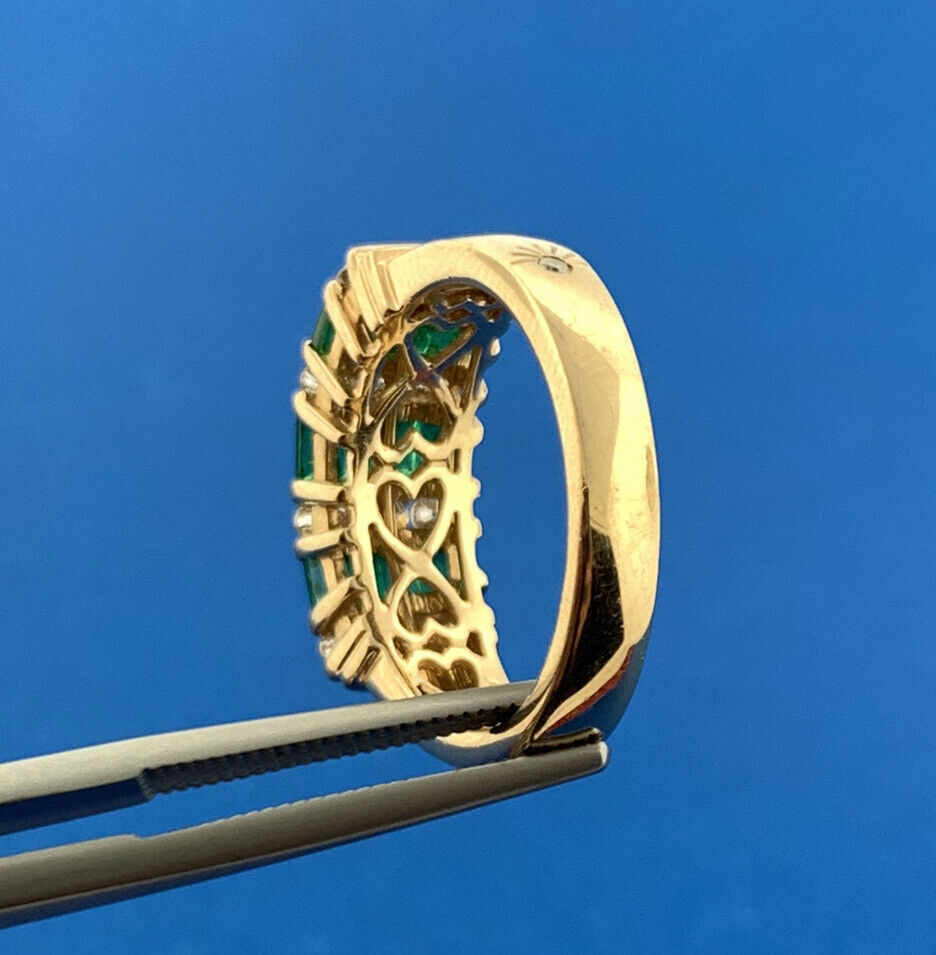 Retro Amoro 14K Yellow Gold Emerald Diamond May Anniversary Statement Band Ring