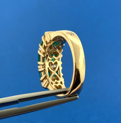 Retro Amoro 14K Yellow Gold Emerald Diamond May Anniversary Statement Band Ring