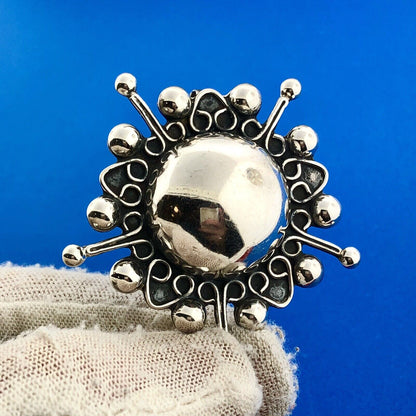 Modernist Abstract Sterling Silver 925 Radiant Dome Star Pin Brooch Pendant