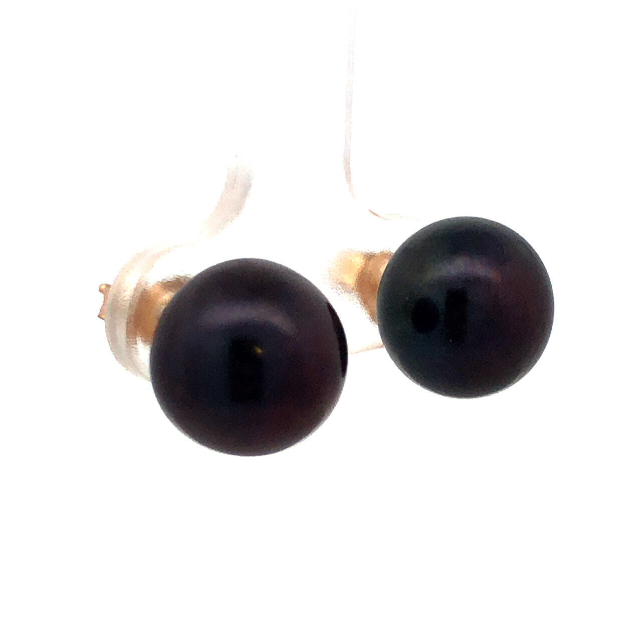 Designer 14K Yellow Gold Black Pearl Statement Stud Earrings 10.5mm