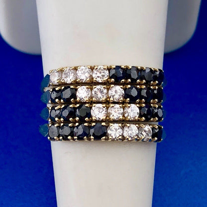 14K Yellow Gold Blue Sapphire Cubic Zirconia Cocktail Statement Stacker Ring