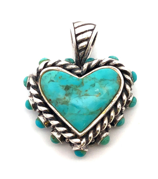 Native American 925 Sterling Silver Turquoise Heart Cabochon Statement Pendant