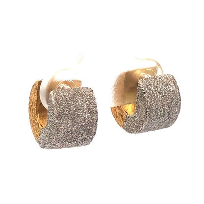 Designer 18K Yellow White Gold Brilliant Textured Huggy Hoop Earrings