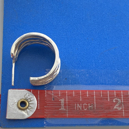 Sterling Silver 925 Wide Ribbon Textured Open Hoop Stud Earrings