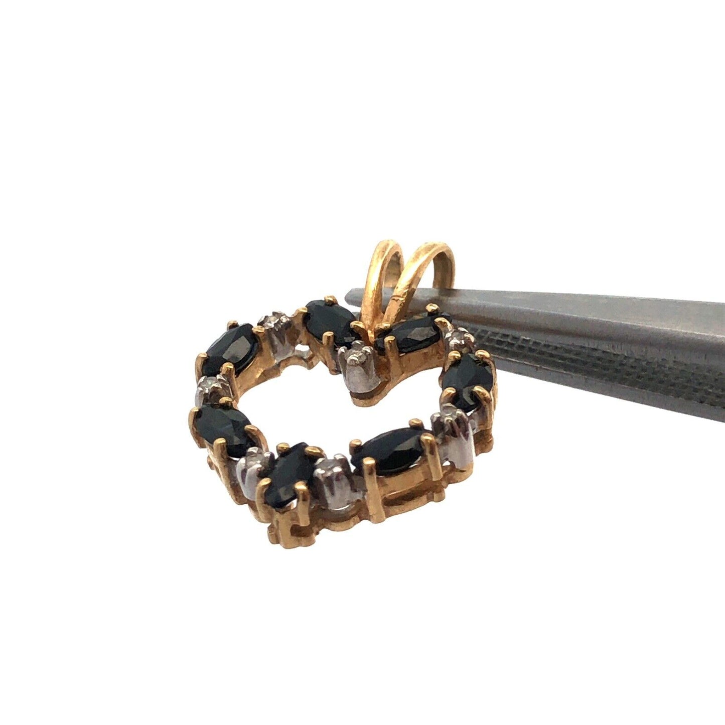 Designer 14K Yellow Gold Marquise Sapphire Diamond Accented Heart Pendant