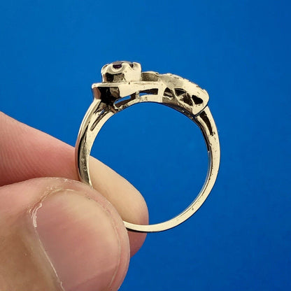 Modernist 14k White Gold Round Cut Pink Ruby Diamond Accent Ring Size 4.75