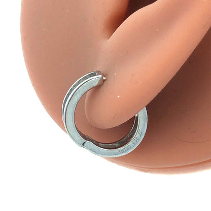 Designer N 925 Sterling Silver Baguette Cubic Zirconia CZ Huggie Hoop Earrings