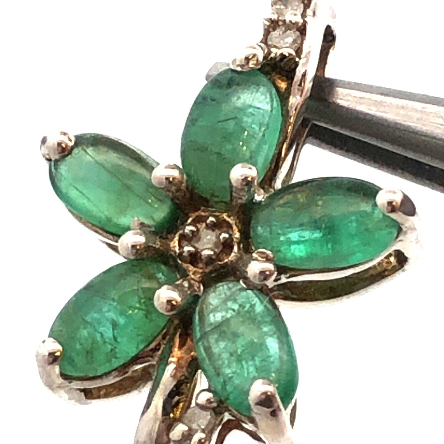 Designer TGGC 925 Sterling Silver Green Tourmaline Diamond Accent Flower Pendant