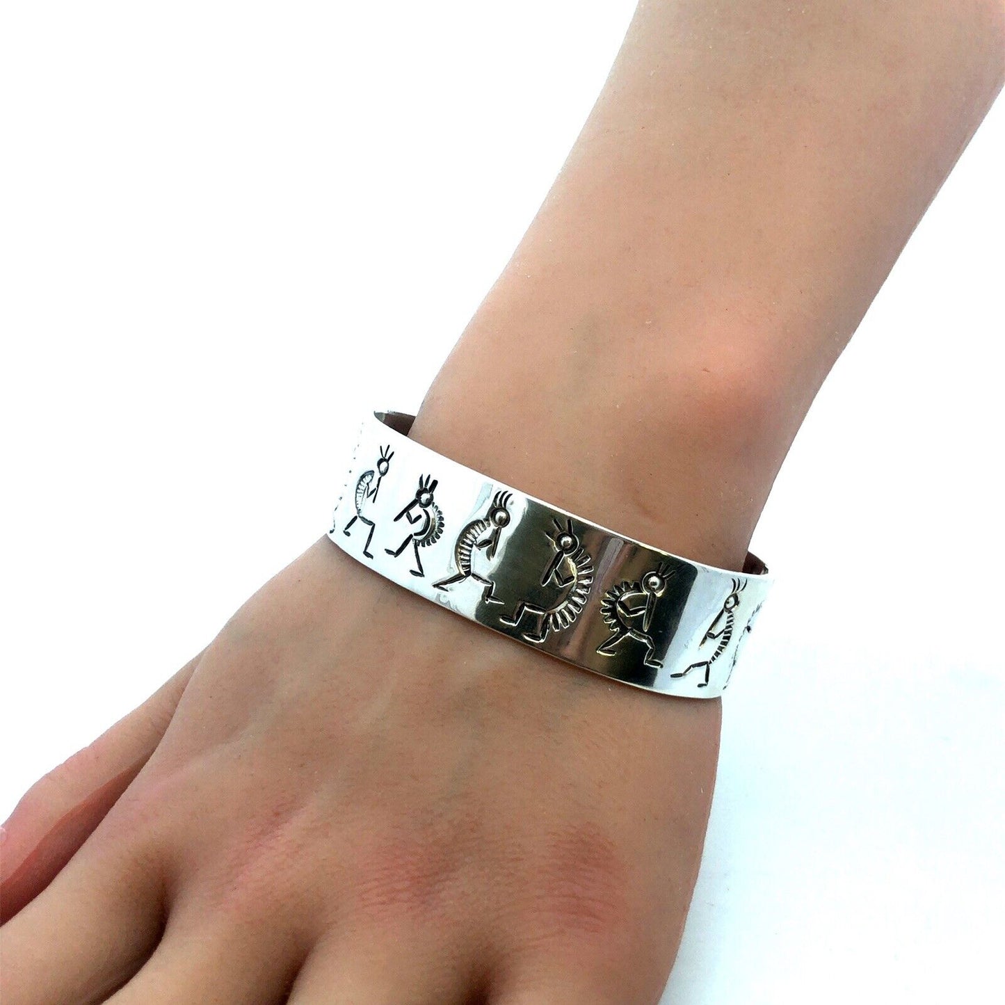 Native American 925 Sterling Silver Kokopelli Fertility Luck Open Cuff Bracelet