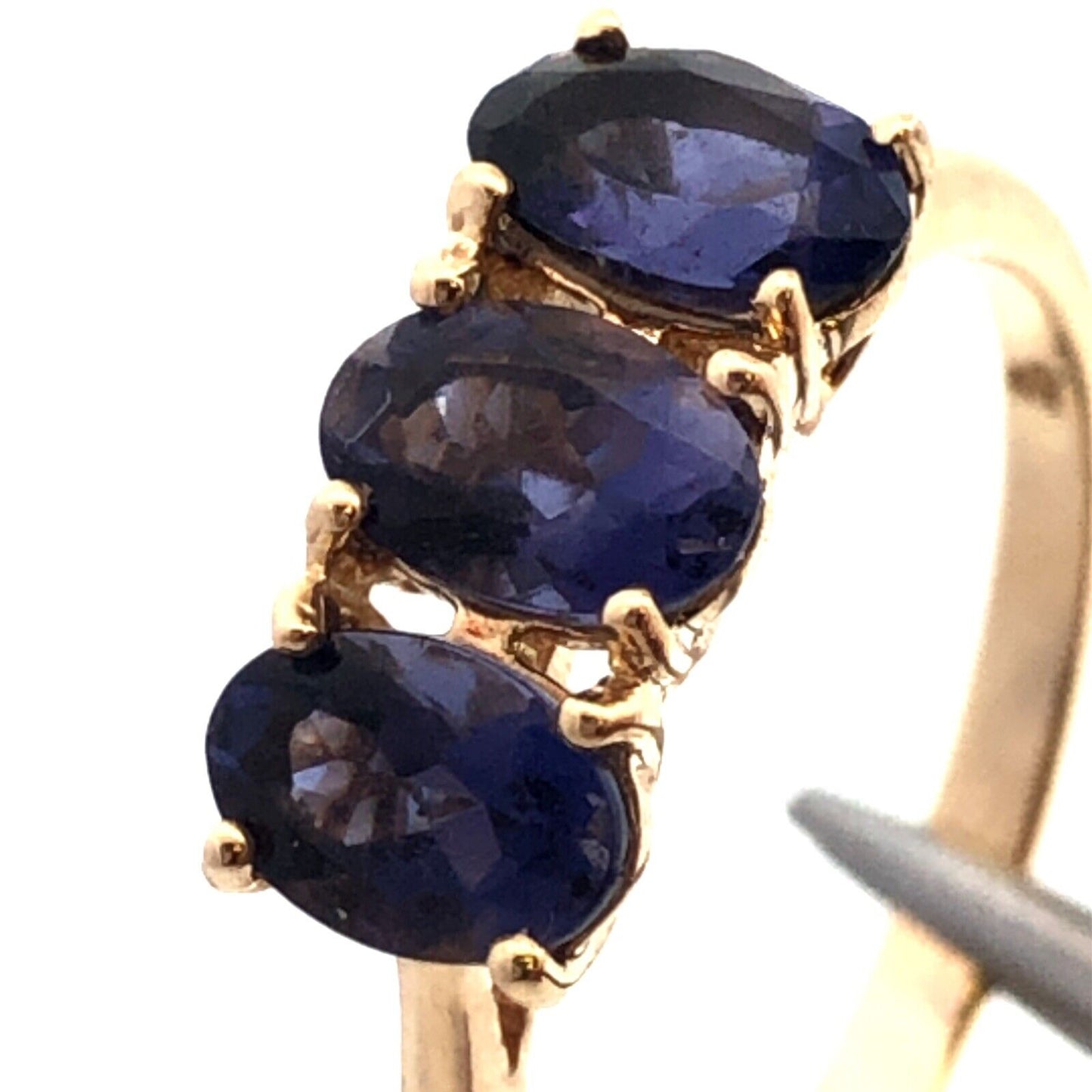 Designer 14K Yellow Gold Oval Purple Tanzanite Trio Anniversary Band Ring