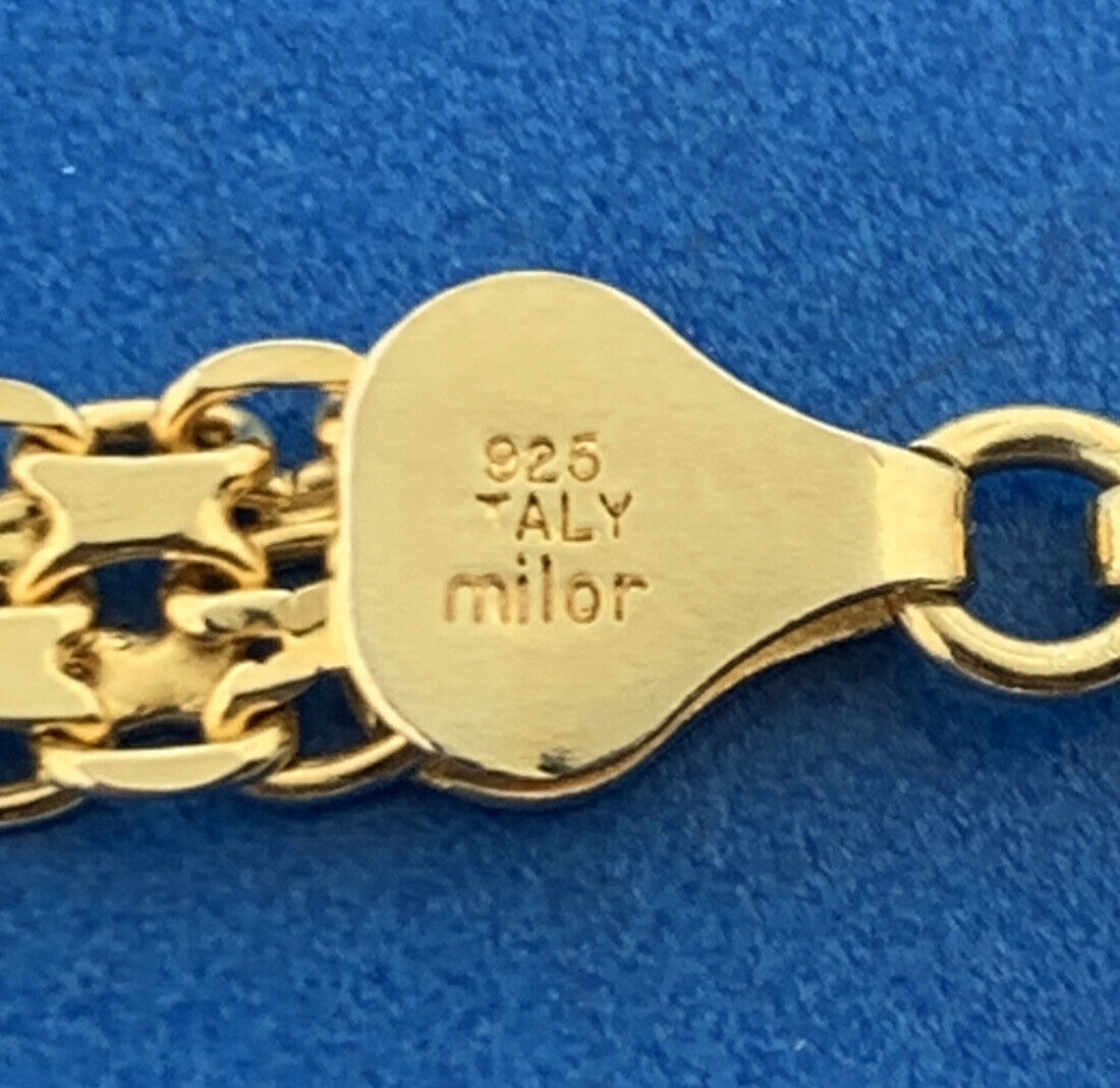 Designer 925 Sterling Silver Vermeil Gold Toned Bar & Circle Mesh Link Bracelet