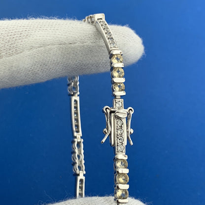 Designer 925 Sterling Silver Citrine Diamond November Occasion Tennis Bracelet