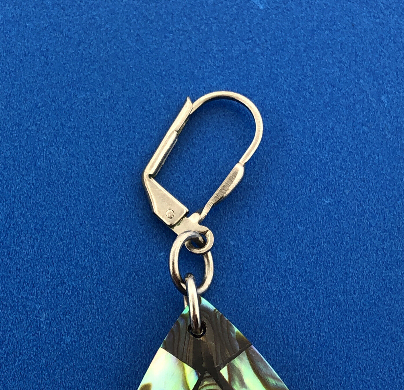 Stunning Silver Toned Teardrop Shaped Mother of Pearl Dangle Leverback Earrings