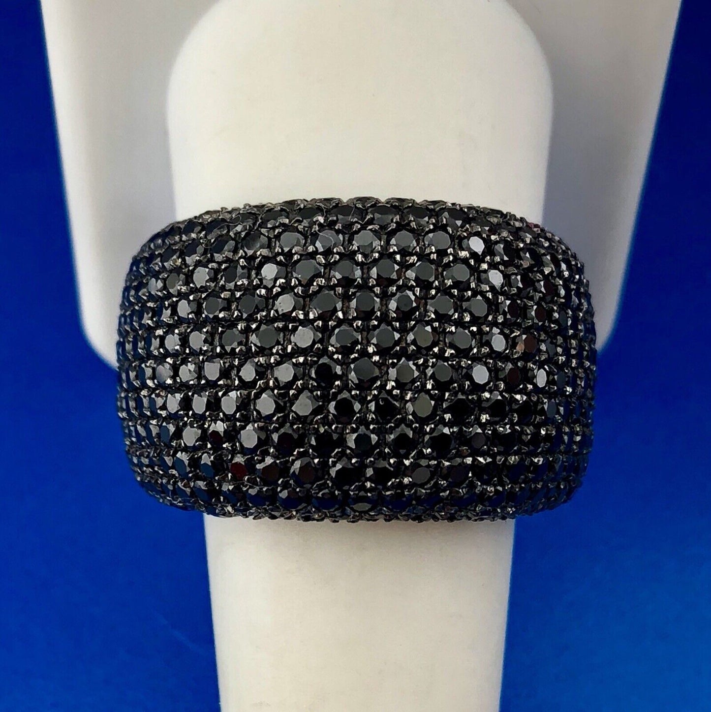 Dramatic Designer Sterling Silver 925 Black Diamond Pave Statement Dome Ring