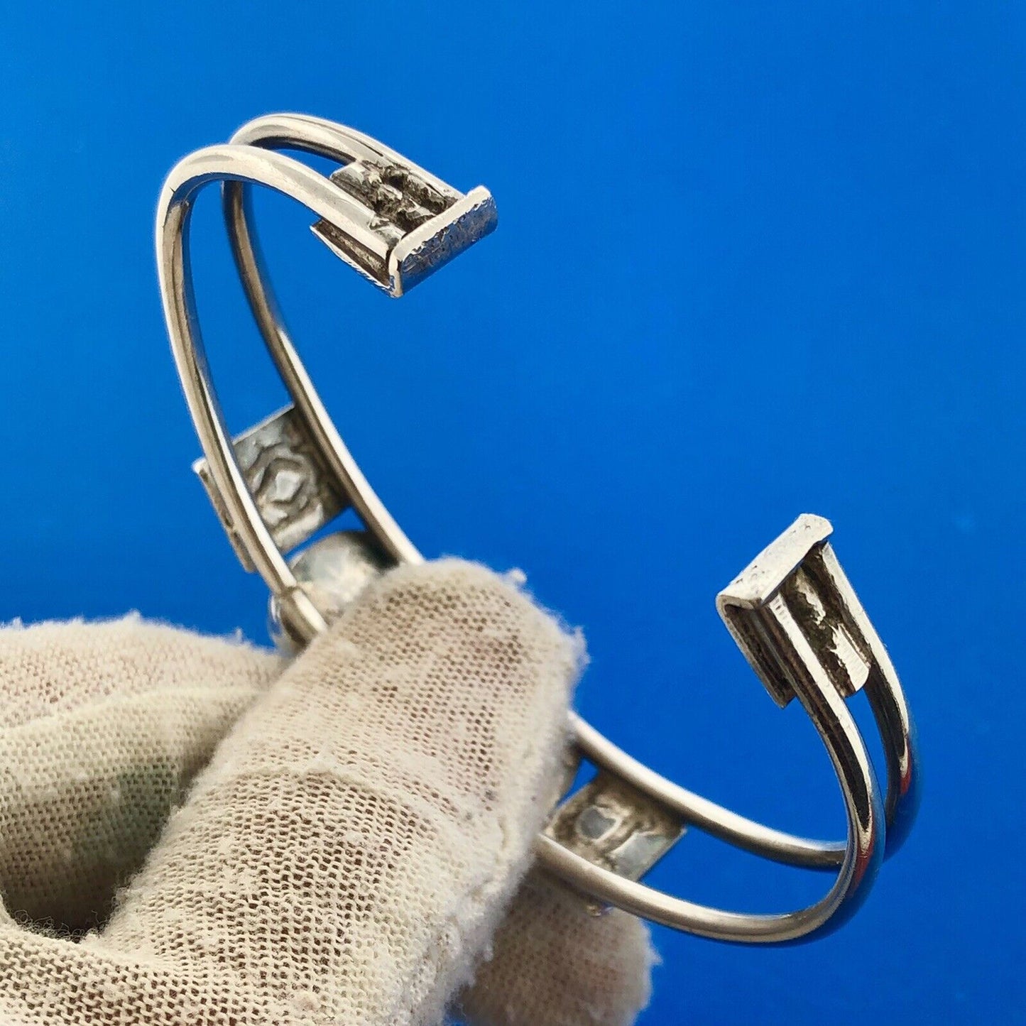 Native American Artisan Sterling Silver Sleeping Beauty Turquoise Cuff Bracelet