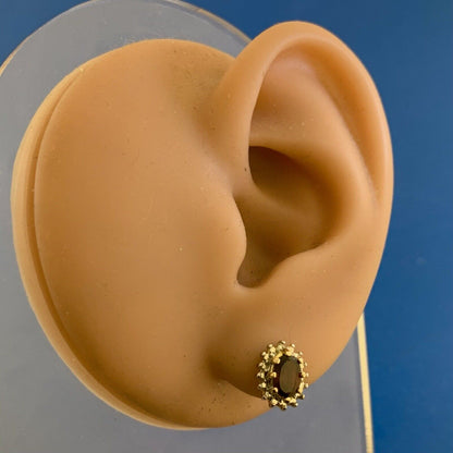 Designer 925 Sterling Silver Vermeil Two Tone Oval Garnet Diamond Stud Earrings