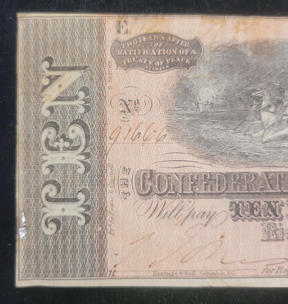 1864 $10 Richmond, VA Confederate States of America Obsolete Currency Bank Note