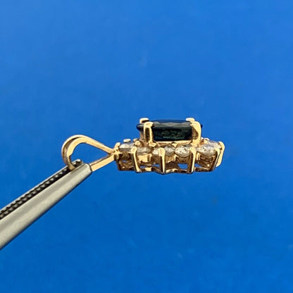 14K Yellow Gold Oval Blue Sapphire Diamond Halo Pendant
