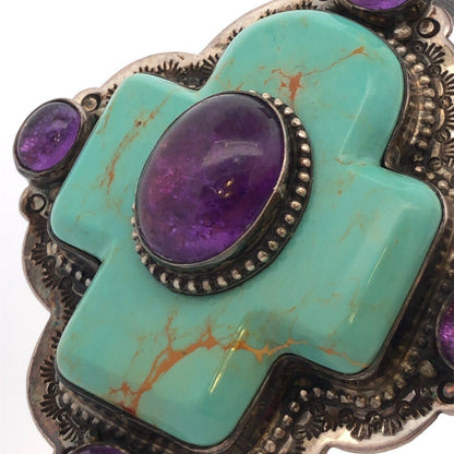 David Troutman Navajo Sterling Silver Turquoise Amethyst Cross Statement Pendant